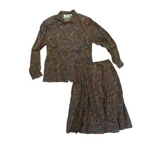 Vintage J&P Original Two-Piece Set – Paisley Print – Size 10 Top / 8 Skirt